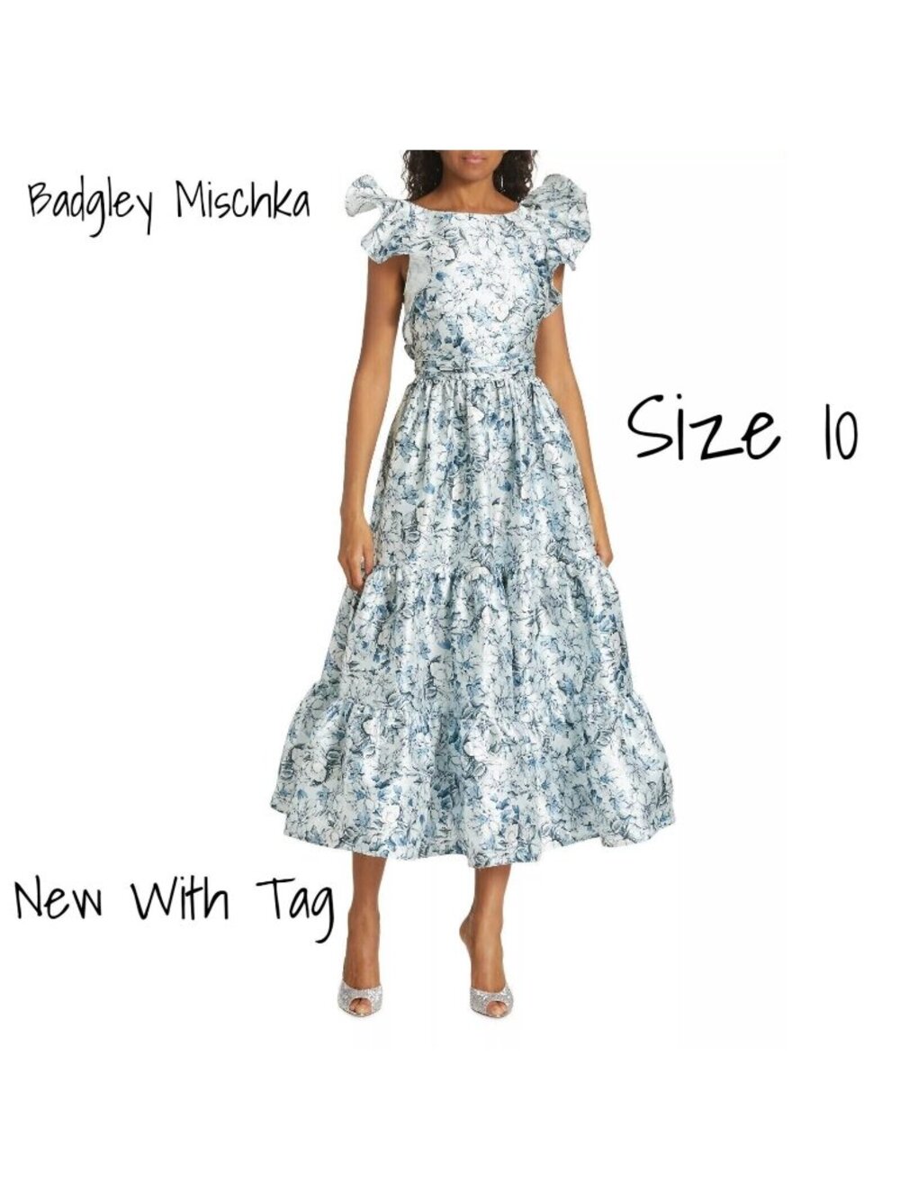 Badgley Mischka Midi Dress Floral Blue Size 10 New With Tag